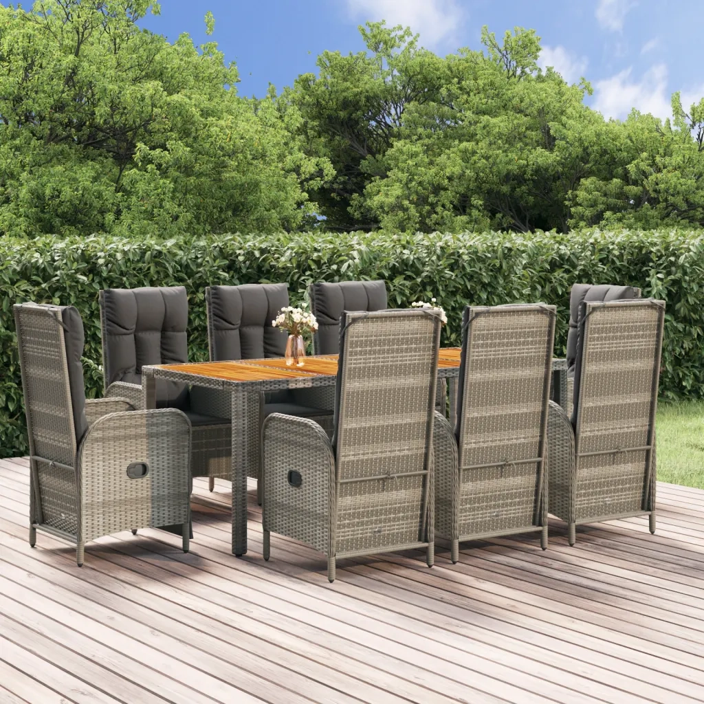 Set da Pranzo da Giardino 9 pz con Cuscini in Polyrattan Grigio 3185052