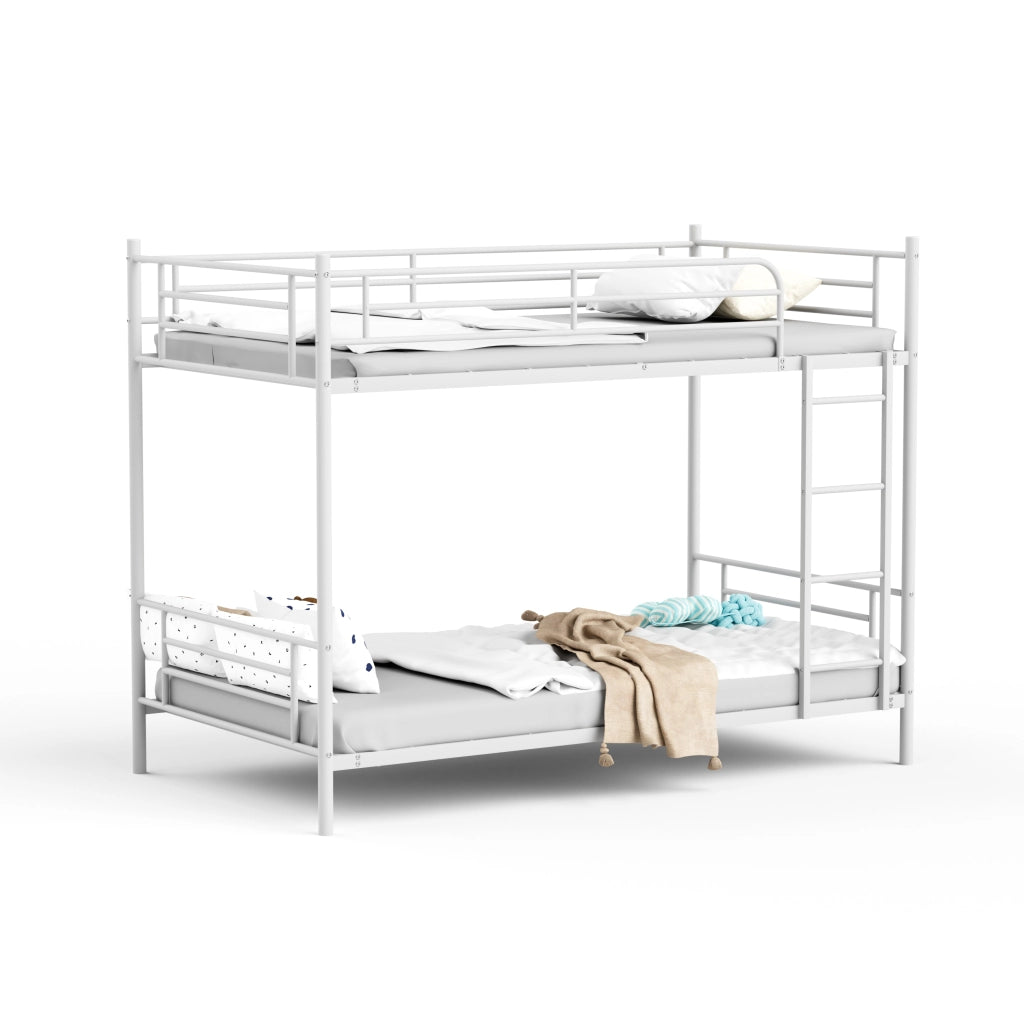 Letto a castello 90 × 190 cm con scala in metallo e barriera di sicurezza, senza materasso, bianco
