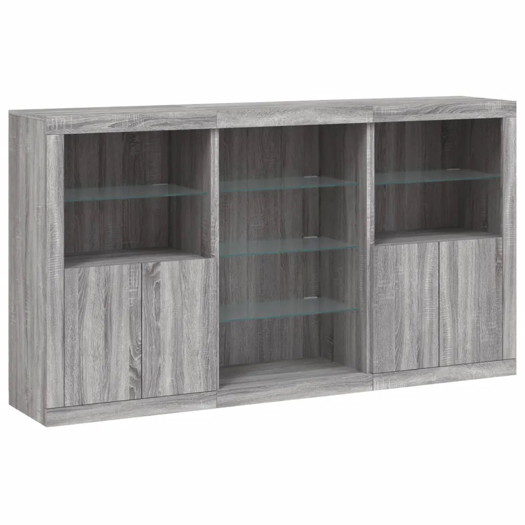 Credenza | Madia | Buffet da pranzo | Armadio da pranzo con Luci LED Grigio Sonoma 181,5x37x100 cm