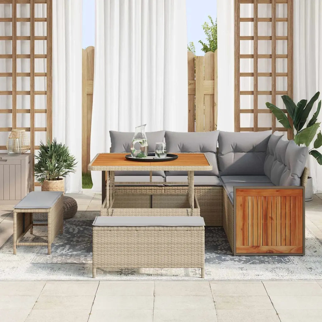 Set Divano da Giardino 9 pcs Beige e Grigio Chiaro polyrattan 3365247