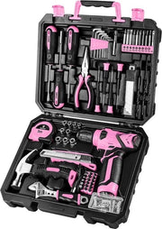 Set di attrezzi - 126 pezzi - Completo - Attrezzatura - Kit di attrezzi - Testa di trapano senza chiave - con mototrattrice senza filo 8V - Set di attrezzi per fai da te - Rosso
