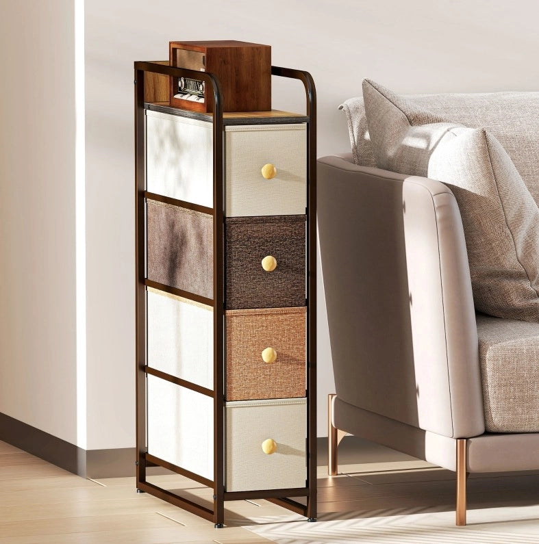 Cassettiera salvaspazio 20x47x84.5 cm con 4 cassetti in tessuto; struttura in acciaio; multicolore
