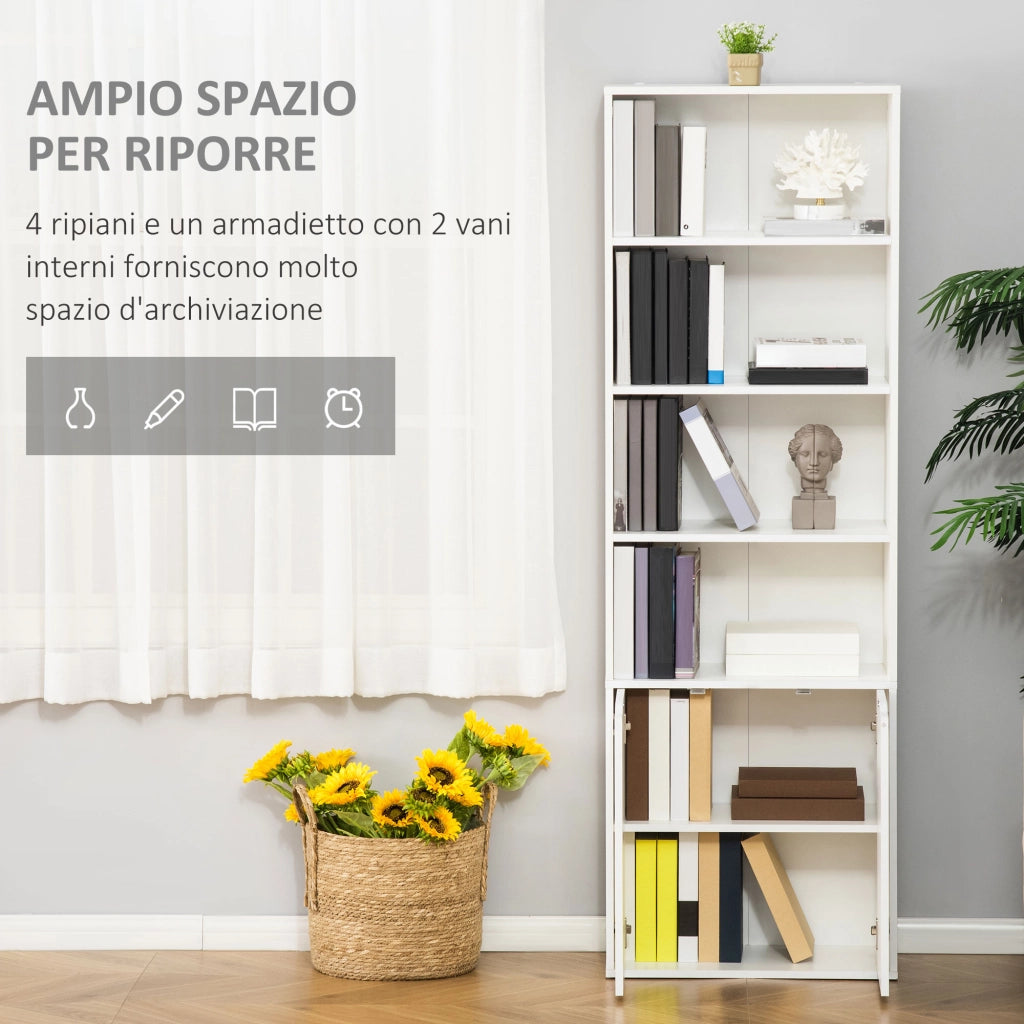 Libreria 4 Ripiani con Ante ¨C zephmum ¨C 59x29x180 Bianco Legno