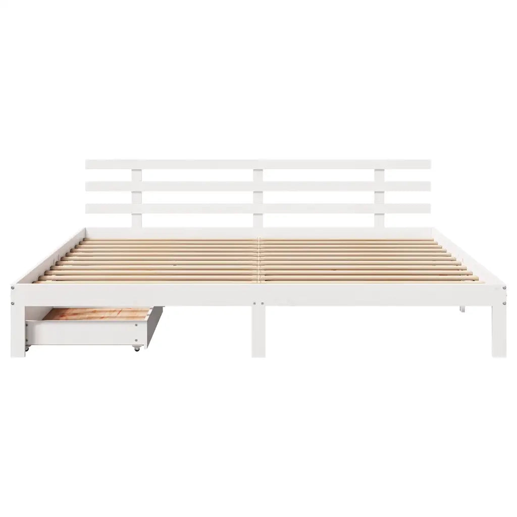 Giroletto con Cassetti Bianco 200x200 cm Legno Massello di Pino 3302019