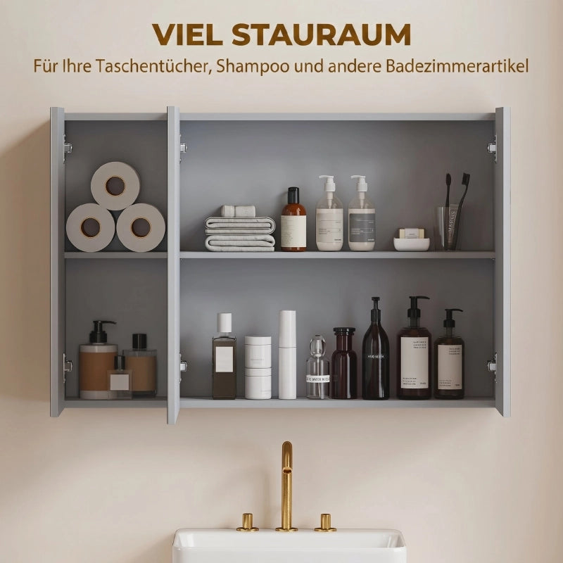 ARMADIETTO SPECCHIO BAGNO A PARETE 90x15x60 cm Grigio MDF