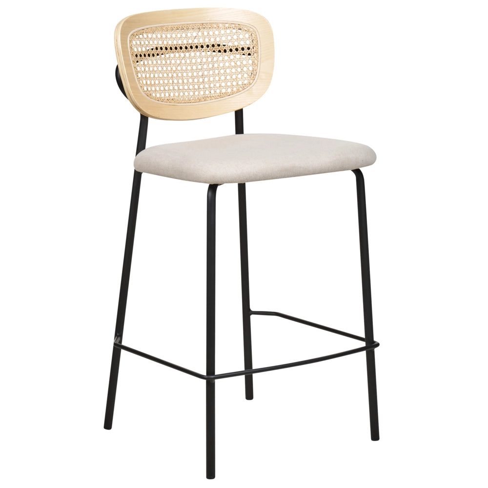 Set di 2 sedie da bar Rivestimento in tessuto beige chiaro Gambe in metallo nero Sgabelli senza braccioli Schienale curvo Sala da pranzo moderna Cucina