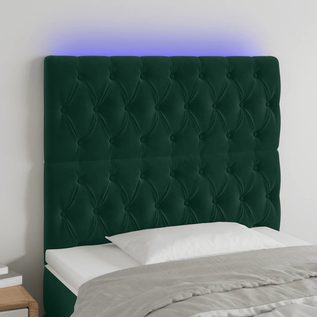 Testiera a LED Verde Scuro 90x7x118/128cm in Velluto 3122799