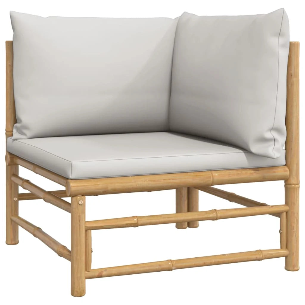Set di mobili da giardino per esterni 3 pezzi con cuscini in bambù grigio chiaro 02_0015964
