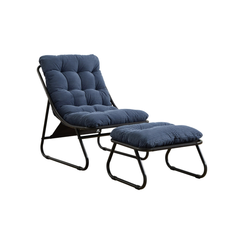 Poltrona da giardino con poggiapiedi e funzione relax in acciaio blu navy