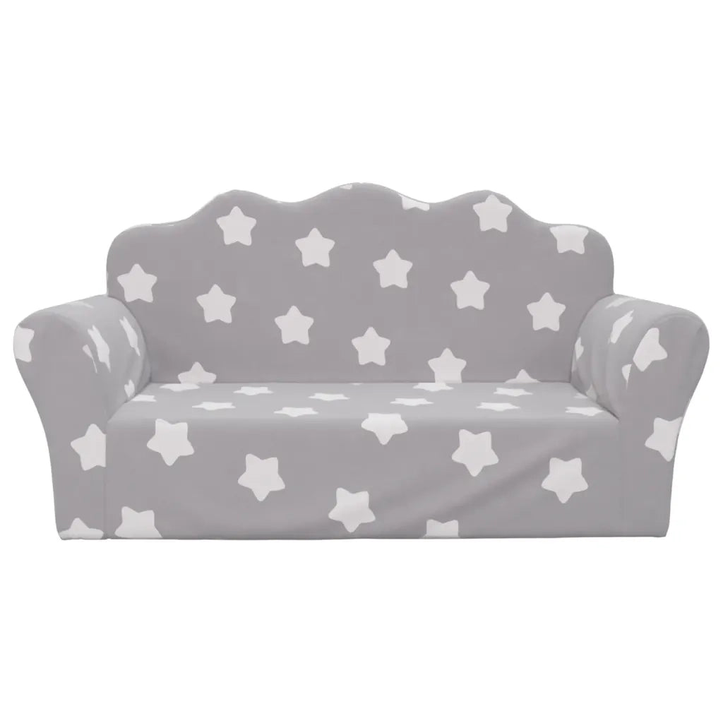 Divano Bambini 2 Posti-Sofa 2 Posti-Divanetto Grigio Chiaro con Stelle Morbido Peluche 604706