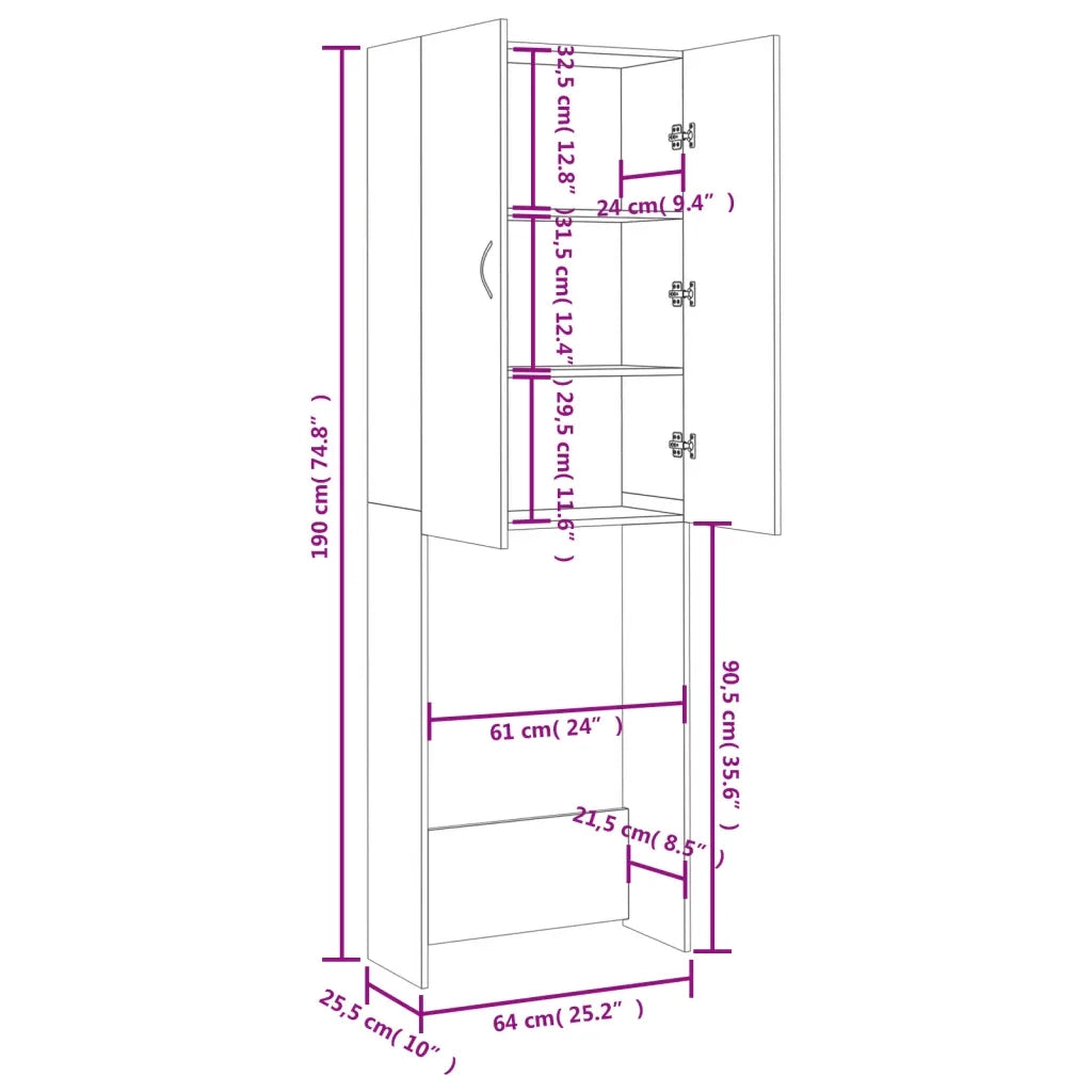 Mobile per Lavatrice Grigio Sonoma 64x25,5x190 cm CFW1866516