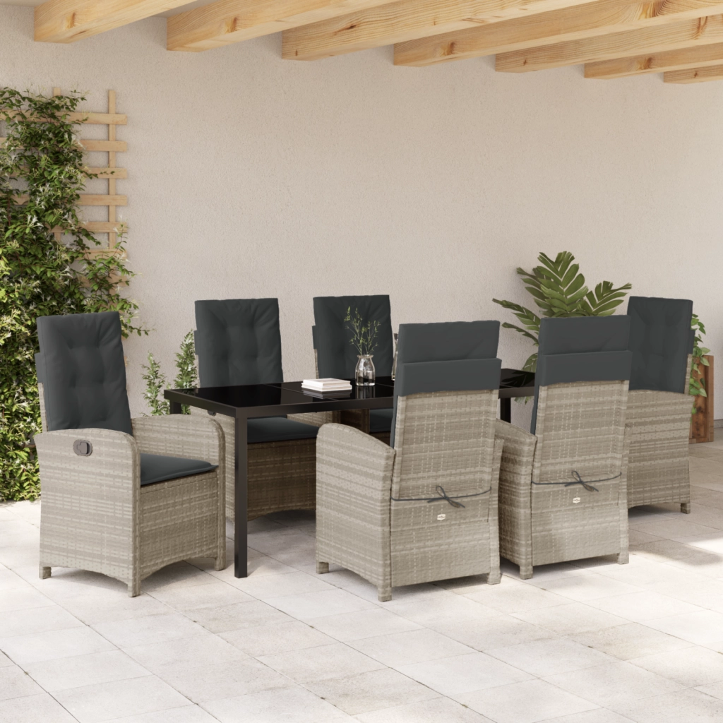 Set da Pranzo da Giardino 7 Pezzi con Cuscini Grigio Chiaro Rattan Polietilene
