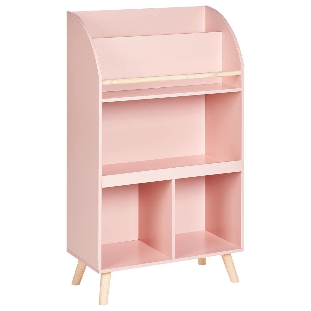 Scaffale a 3 ripiani per la camera dei bambini in legno di pino MDF gambe in legno rosa pastello elegante