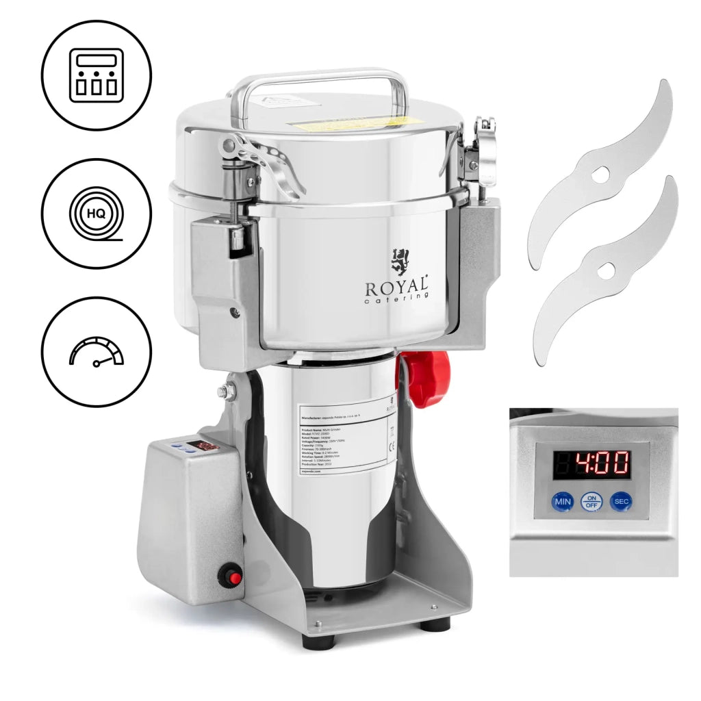 Macina spezie elettrico professionale capacità 2000 g 21 x 9,5 cm 3400 watt digitale acciaio inox 14_0009426