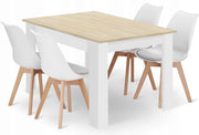 Set tavolo rettangolare Valora 120x80 rovere Sonoma + 4 sedie RIKX bianche