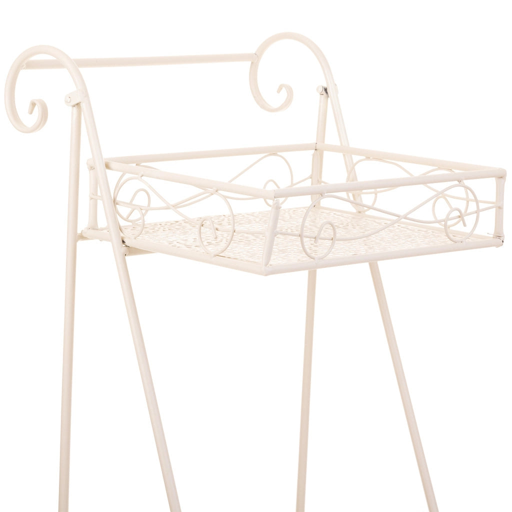Carrello a 2 ripiani per pentole in ferro battuto bianco 40x34x76