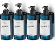 Set di 4 dispenser di sapone da parete 500 ml - flaconi vuoti con pompa e etichette senza forare per cucina e bagno, blu