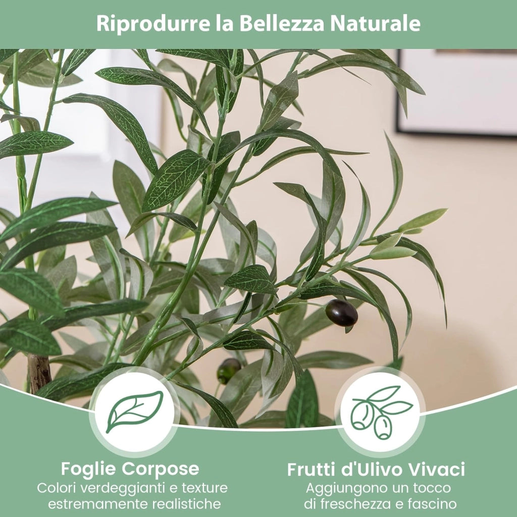 2 Pezzi Pianta Finta di Oliva 130 cm, Pianta Olivo Artificiale in Vaso Decorazione per Casa e Ufficio, Pianta Finta in PE con Frutti Realistici da Interno ed Esterno (2)
