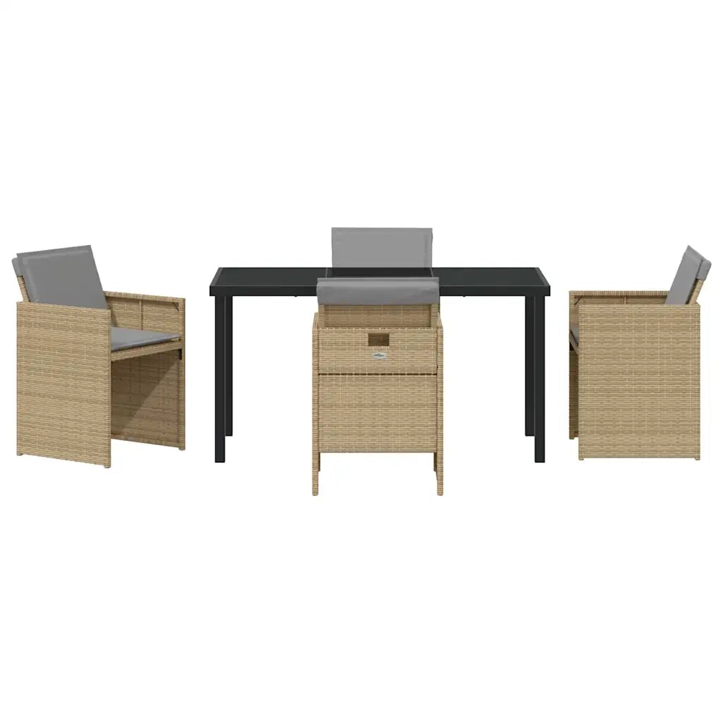 Set da Pranzo per Giardino con cuscino 5 pcs Beige polyrattan