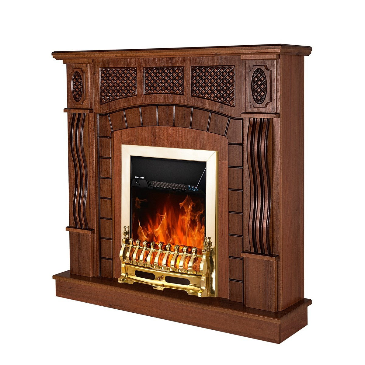 Camino Elettrico da Pavimento 112x115x30 cm Effetto Fiamma 2000W Amsterdam & Galileo Gold Noce