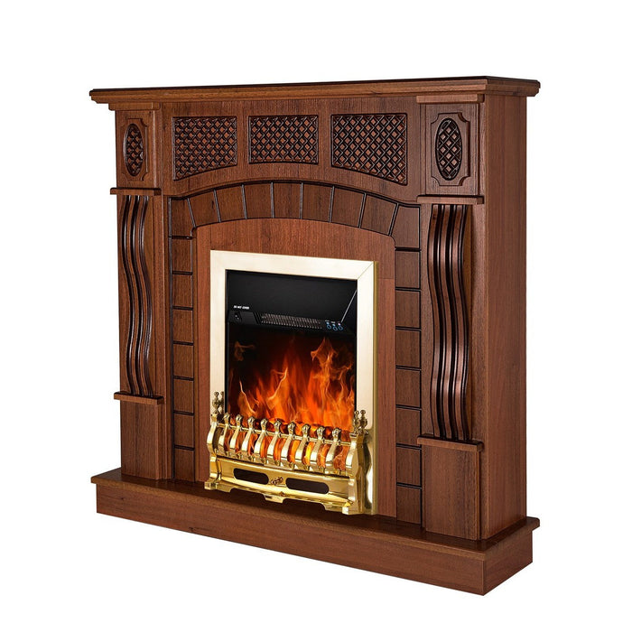 Camino Elettrico da Pavimento 112x115x30 cm Effetto Fiamma 2000W Amsterdam & Galileo Gold Noce