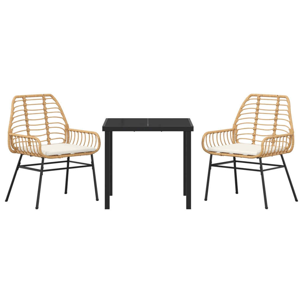Set da pranzo da giardino in 3 pezzi con cuscini Marrone Polyrattan