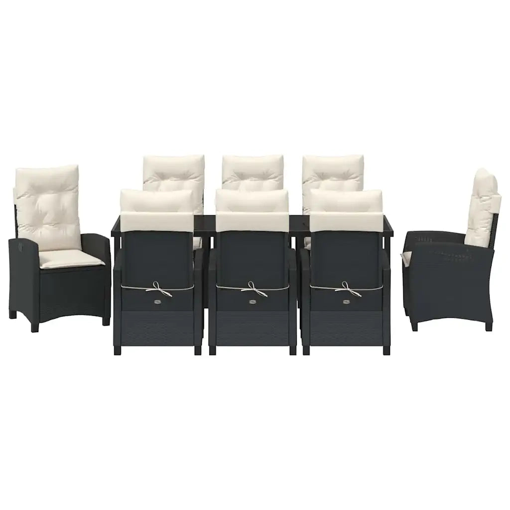 Set da Pranzo per Giardino con cuscino 9 pcs Nero polyrattan 3380371