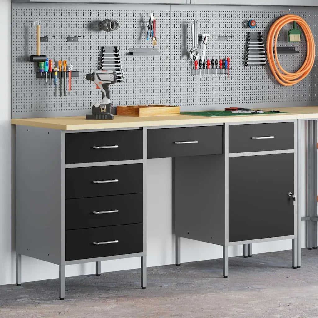 Mobile da lavoro 3 pcs Nero Legno ingegnerizzato e acciaio 3321378