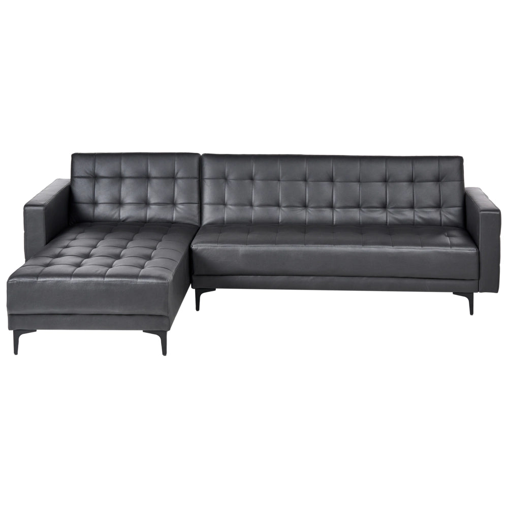 Divano letto ad angolo in ecopelle nera capitonnè moderna a forma di L Chaise longue modulare a 4 posti per versione destra