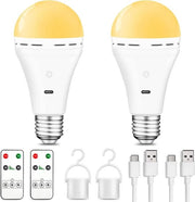 Lampada a LED Ricaricabile con Controllo a Distanza - 7W Lampada USB C Batteria - Lampada a LED a Controllo Tattile Regolabile - Lampada da Campeggio Lampada di Emergenza con Gancio - Lampada Multifunzione E27 Intelligente - 3000k/2 pezzi