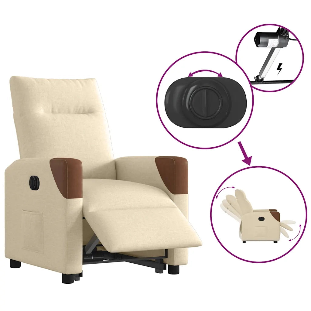 Poltrona Alzapersona Reclinabile Elettrica Crema in Tessuto 3324026