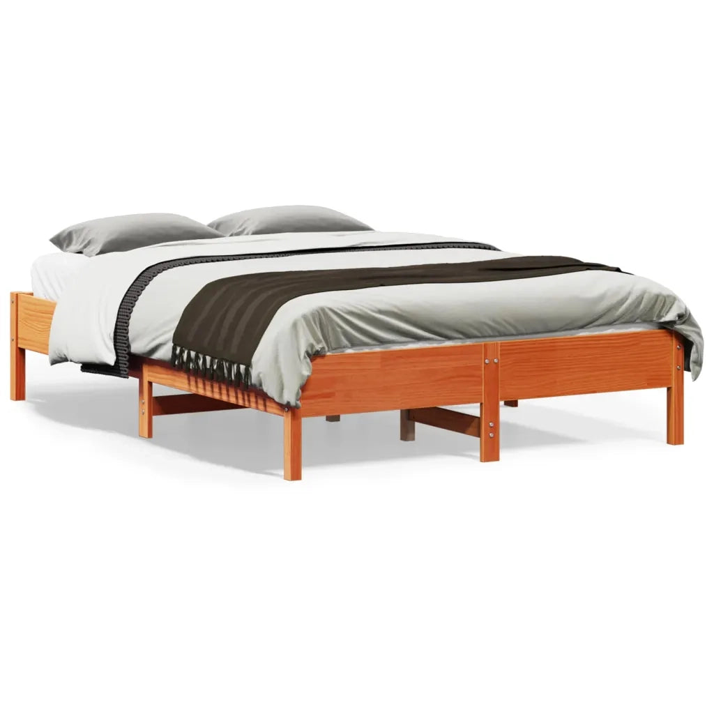 Letto senza Materasso Marrone Cera 140x190 cm in Legno di Pino 842717