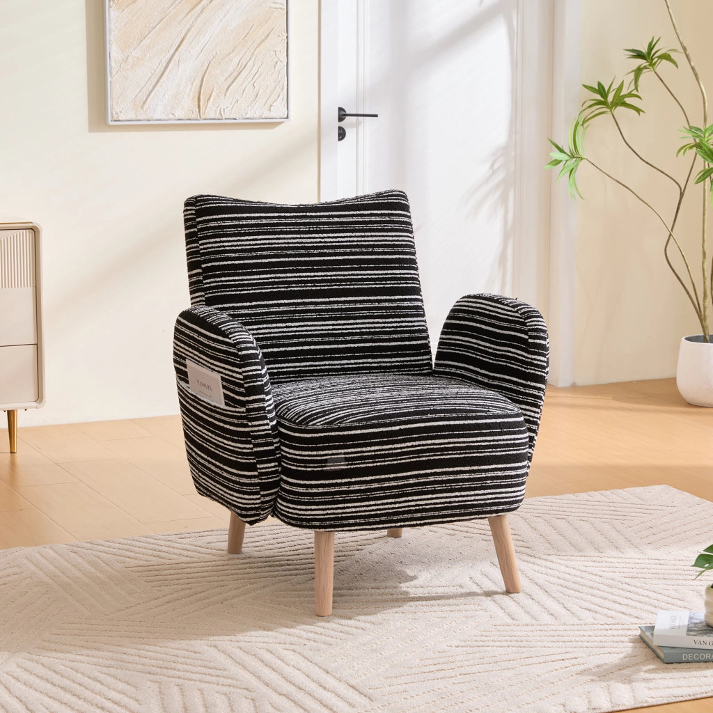 Poltrona da Lettura con Tasca Laterale; Schienale Ergonomico; Gambe in Legno Massello; in Bouclé Nero