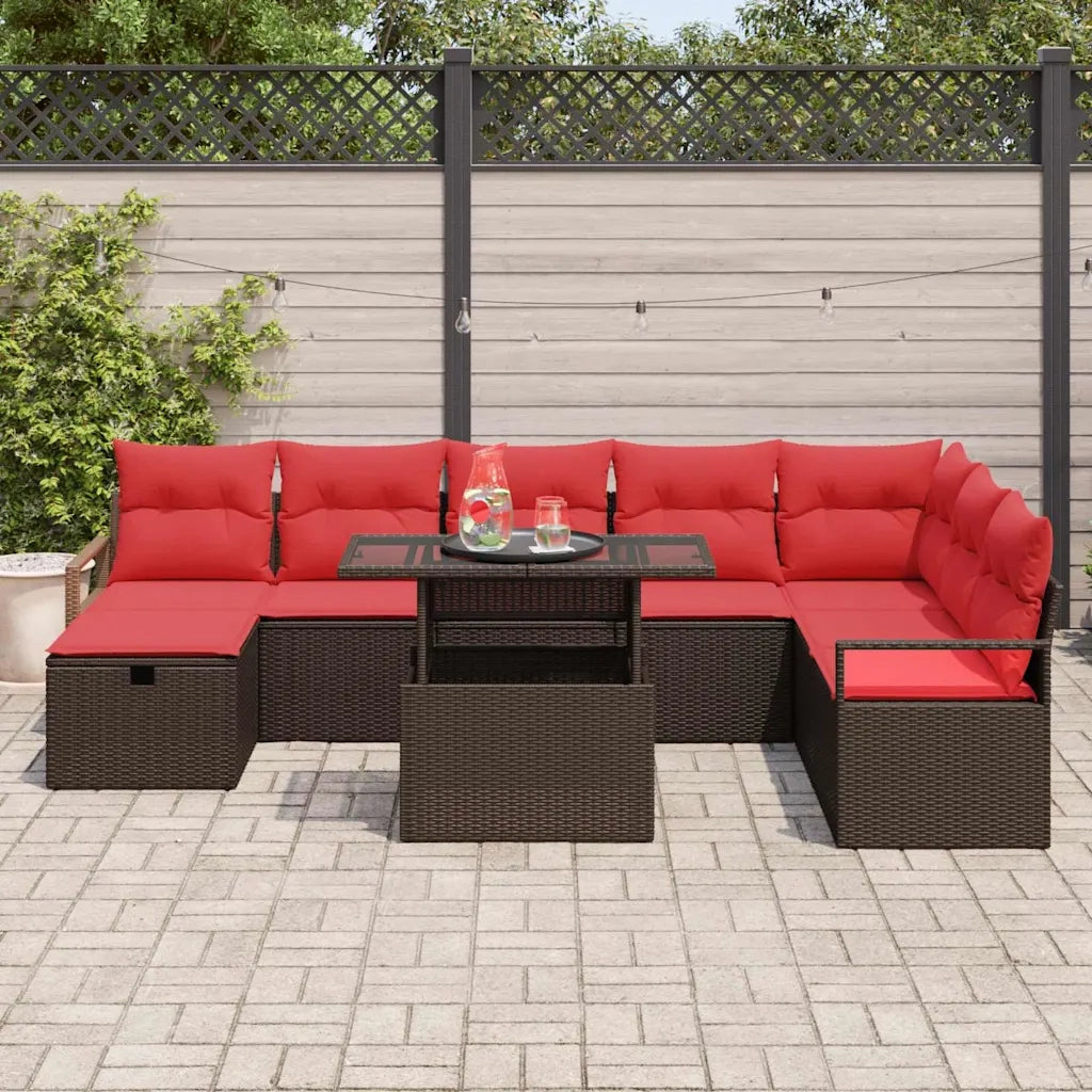 Set Divano da Giardino con cuscino 9 pcs polyrattan