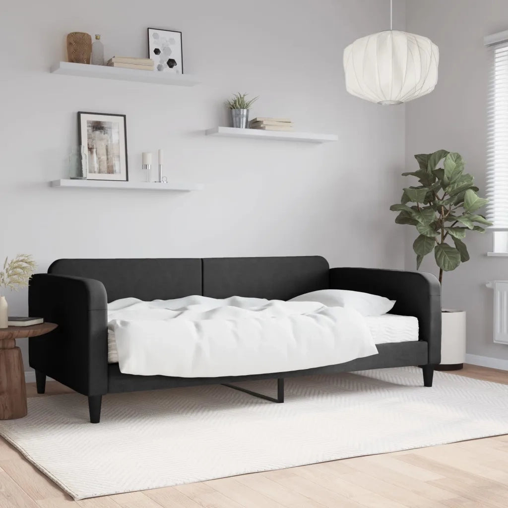 Divano Letto con Materasso Nero 100x200 cm in Tessuto