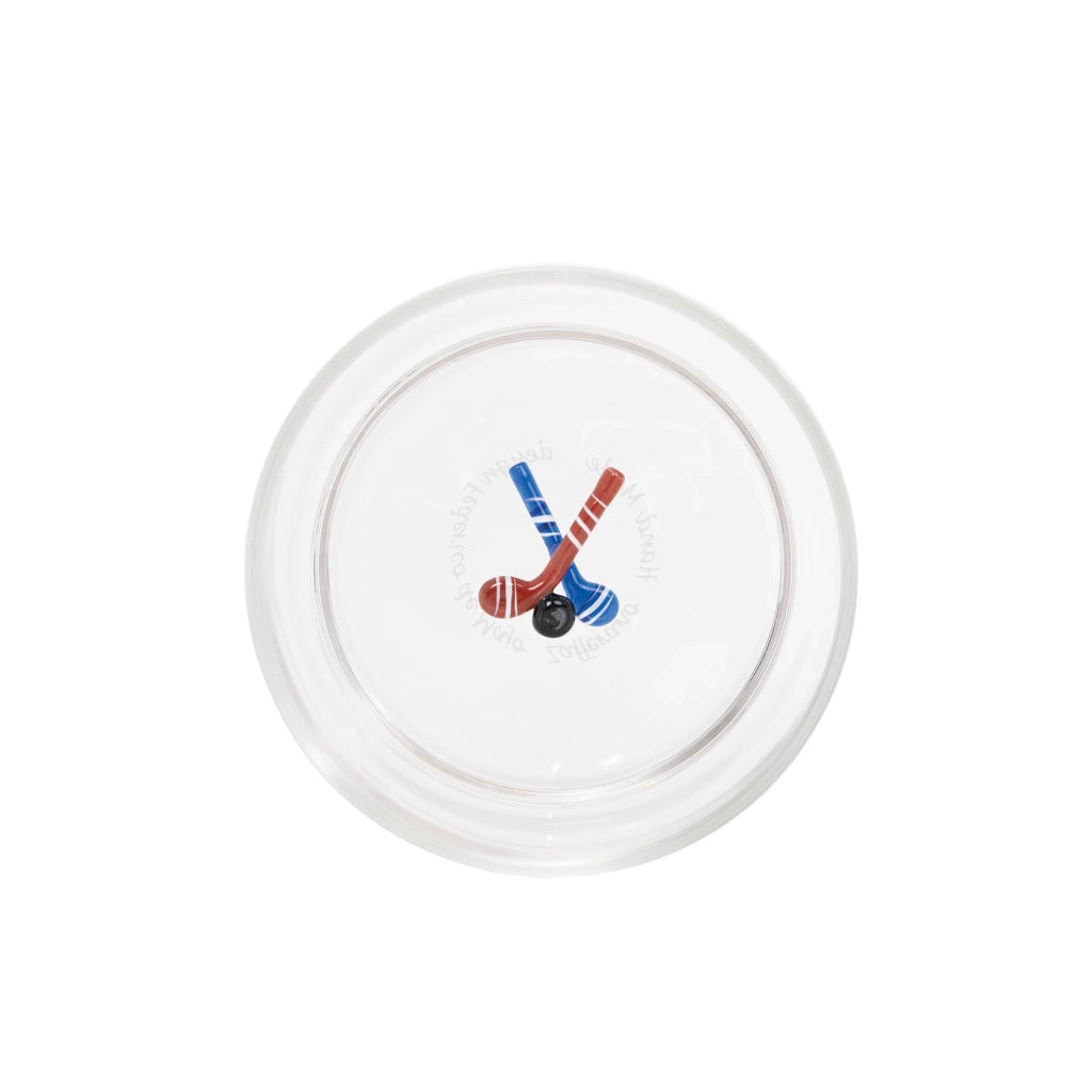 Teca Bicchieri Winter Game Tumbler 35cl in Vetro Borosilicato con Decorazione Tridimensionale Hockey Artigianale per Atmosfera Invernale