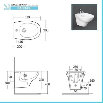 Sanitari sospesi Rimless Morning scarico a parete e sedile originale