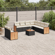 Set Divani da Giardino 10pz con Cuscini in Polyrattan Nero 3227785