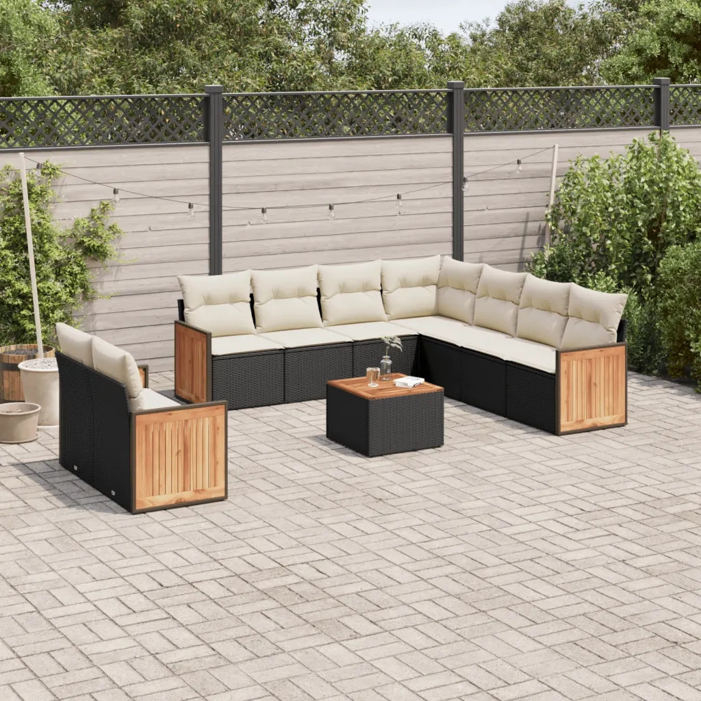 Set Divani da Giardino 10pz con Cuscini in Polyrattan Nero 3227785