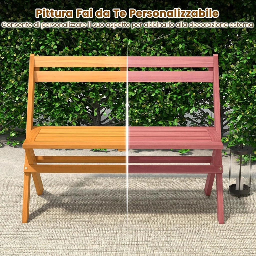 Panchina Pieghevole da Esterno, Panca da Giardino in Legno di Acacia per 2 Persone con Capacità di 360 kg, Panca da Esterno per Veranda, Balcone, Cortile e Parco
