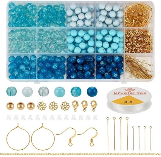 Collezione di 275 glifi in vetro - Diametro 8mm - Glifi blu - Per creare gioielli - DIY bracciali/catene - Adatto per artigianato