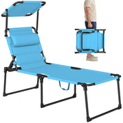 Tumbona da giardino con braccioli e ombrellone regolabile ¨C zephmum ¨C azzurro 70x200x45 cm