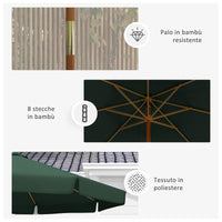 Ombrellone da Giardino Ø325x250 cm in Bambù e Poliestere Verde