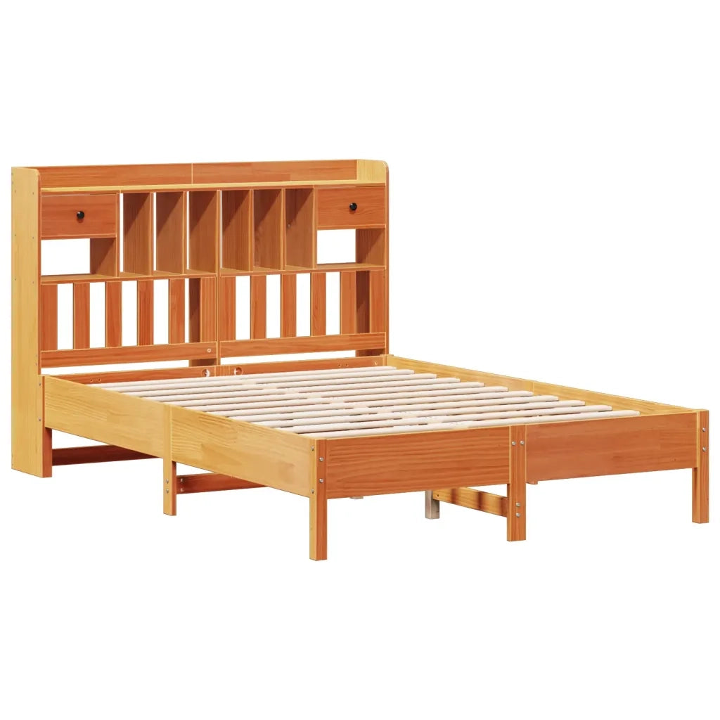 vidaXL Letto Libreria senza Materasso Marrone Cera 140x200 cm in Pino