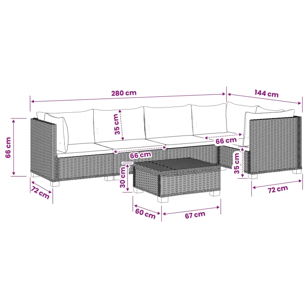 6 pz Set Lounge in Rattan con Cuscini GENDT Rattan naturale 3429855