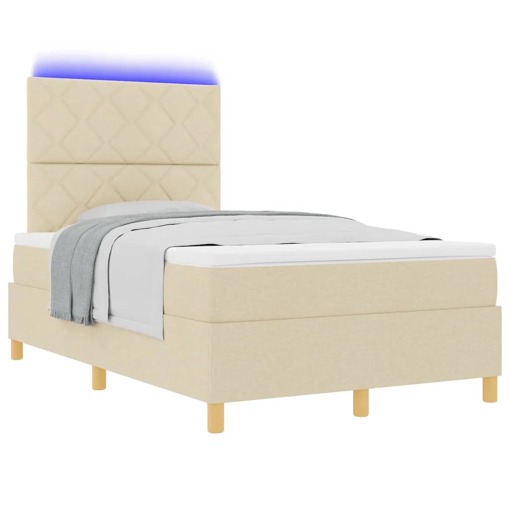 Letto a Sorgente LED con materasso Crema 120 x 200 cm Tessuto