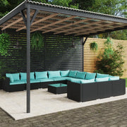 Set Divani da Giardino 12 pz con Cuscini in Polyrattan Nero cod mxl 30020