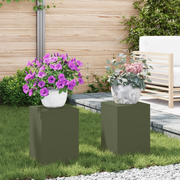 Supporti per Piante da Esterno Pilastro 2 pcs Verde Oliva 24x24x35 cm Acciaio