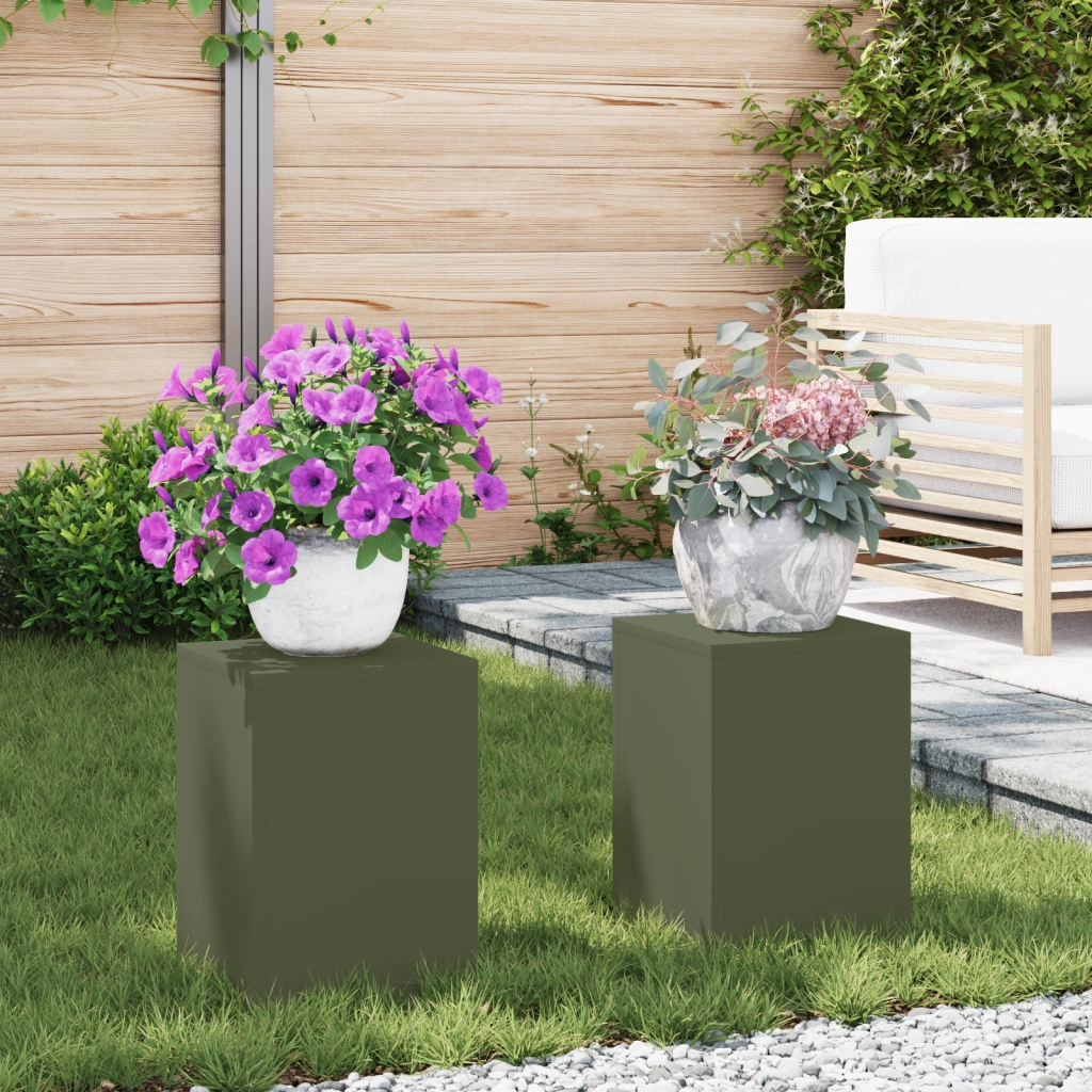 Supporti per Piante da Esterno Pilastro 2 pcs Verde Oliva 24x24x35 cm Acciaio