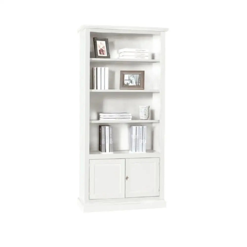 Libreria 2 ante 4 ripiani  arte povera in legno massello e mdf con rifinitura in bianco 90X41X186 H